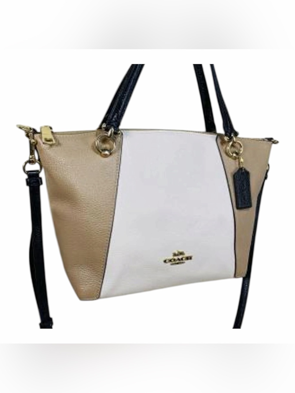 Coach Colorblock Pebbled Leather Satchel in Cream, Beige & Black